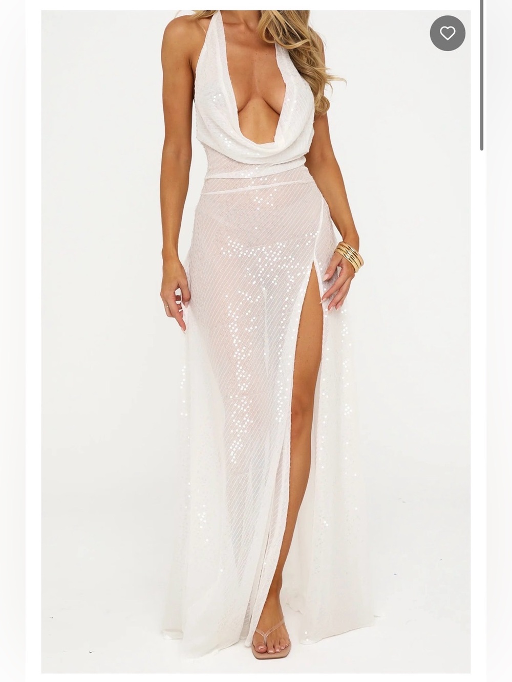 White Sequin Maxi Dress with High Slit
